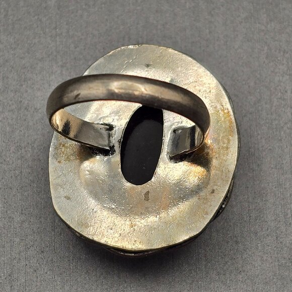 Triplet Opal Statement Ring VTG White Iridescent Cabochon Silver-Plt Size 8 - Picture 5 of 13